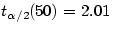 $t_{\alpha/2}(50) = 2.01$